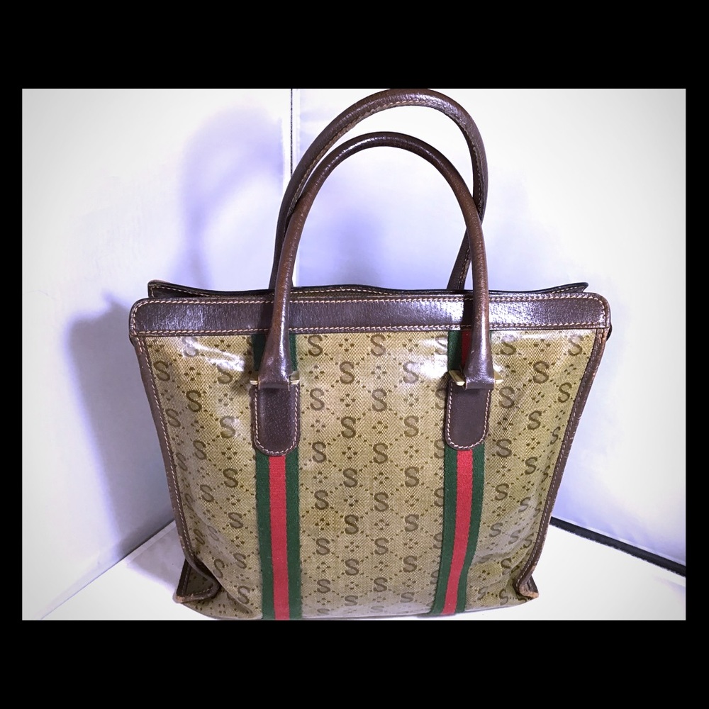 Vinyl tote With leather trim